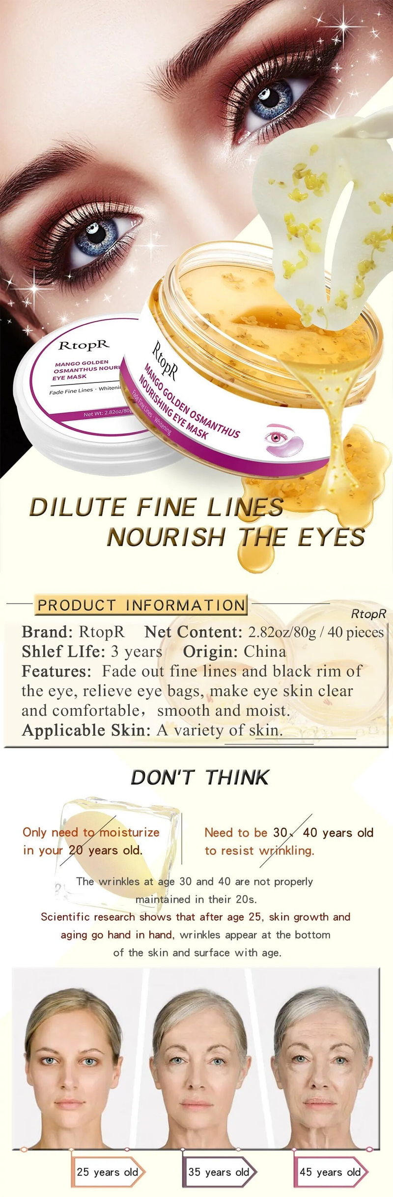 Mango zeltainā osmanta acu plāksteri, spilgtas un barojošas prettūskas maskas pret tumšajiem lokiem zem acīm, ādas kopšanas līdzekļi._voghion.com