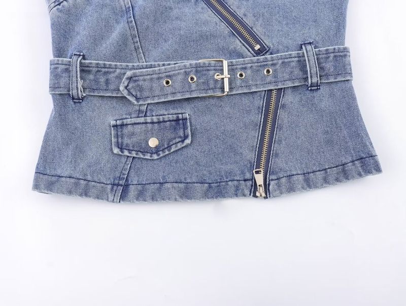 Top tubo vaquero con cinturón para mujer, moda urbana de invierno 2023_voghion.com