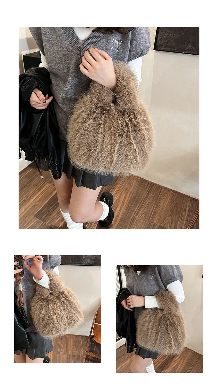 Plush for women, large capacity 2024 new autumn and winter single shoulder handbag, popular plush commuting bag_voghion.com