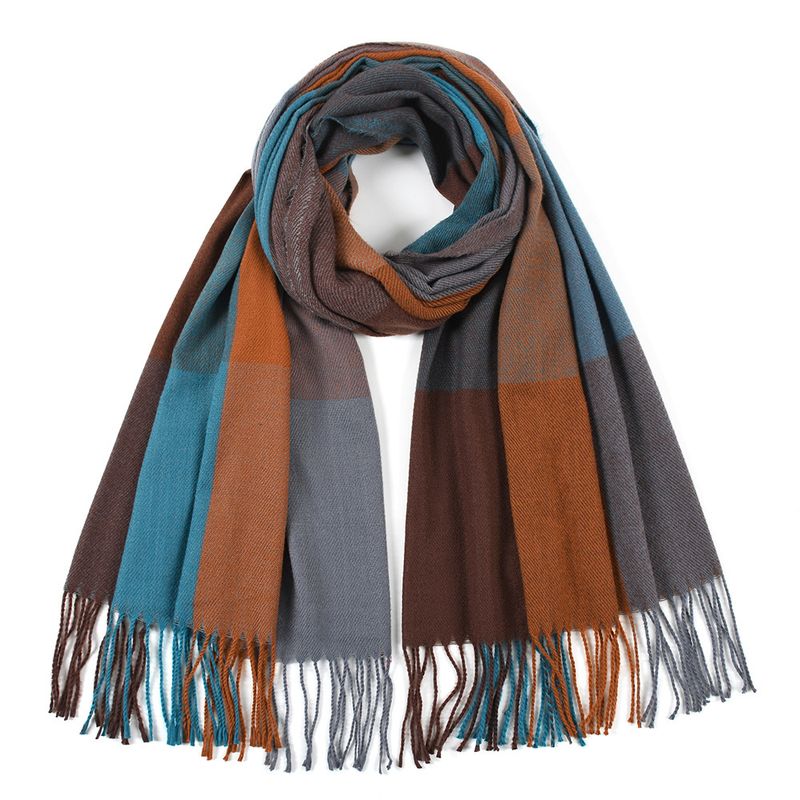 Herbst Winter Mode Kaschmir Plaid Schal Verdickt Warme Quaste Farbe Block Frauen Schal_voghion.com