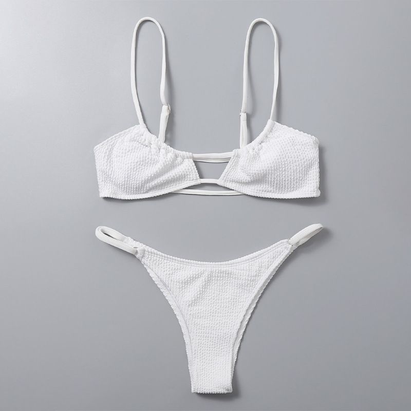 Verve 2025 Damen Zweiteiliger Badeanzug Einfarbig Träger Sexy Tanga Bikini Bademode_voghion.com