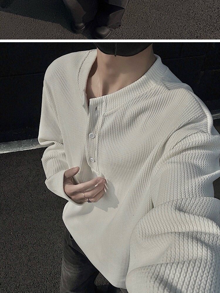 Maglietta a maniche lunghe con scollo a V da uomo - Top casual traspirante in misto cotone, vestibilità slim, da indossare tutti i giorni_voghion.com