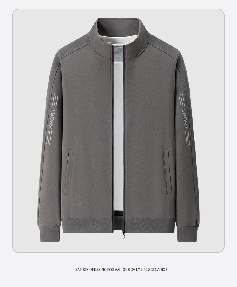 Men's Oversized Thickened Sports Jacket With Letter Print - Casual & Business Long Sleeve Coat For Autumn & Winter (Khaki, Dark Gray, Black)_voghion.com