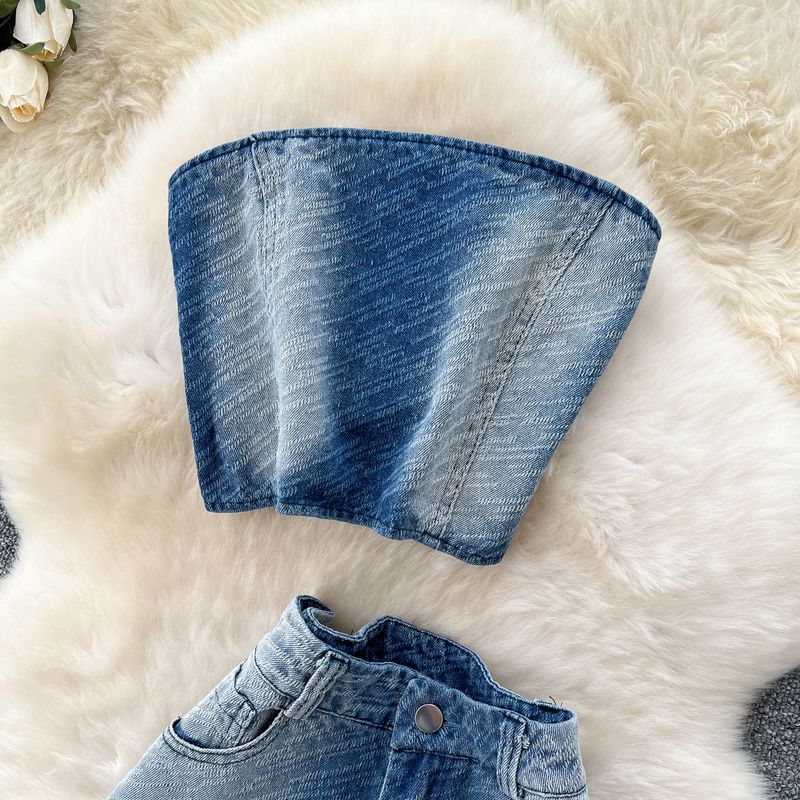 Damenbekleidung, Freizeitanzug für Damen im Sommer, hochwertige, ärmellose Weste mit Farbverlauf, gerade Jeanshose mit hoher Taille und weitem Bein_voghion.com