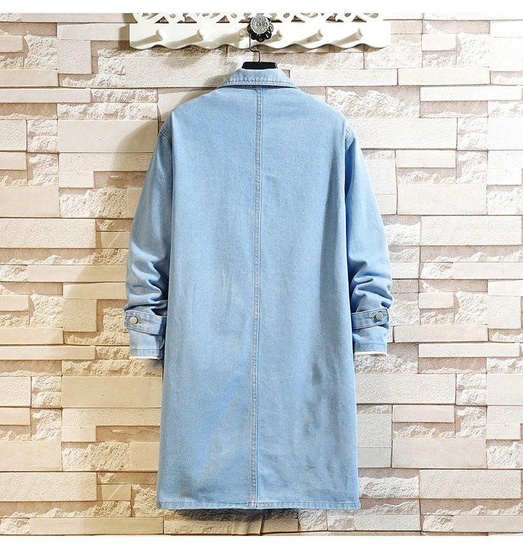 Langer, knielanger Denim-Trenchcoat für Herren, schmale Passform, Freizeitjacke für den Frühling (Schwarz/Blau) – M-5XL_voghion.com
