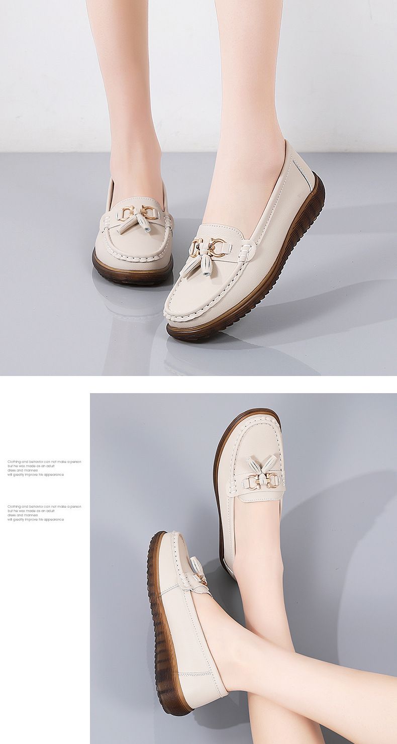 Neue frauen einzigen kopf rindsleder flach mund quaste lässig mutter paket fuß Lefou hang ferse leder schuhe_voghion.com