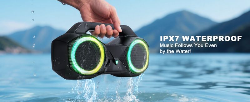 Bluetooth-Lautsprecher, 80 W, laut mit Bass, 20 Stunden Spielzeit, IPX7 wasserdicht, RGB-Lichter, TWS, kabellose Lautsprecher, für draußen, zu Hause, für Partys, am Pool, am Strand, beim Tailgating, im Fitnessstudio, als Geschenk_voghion.com