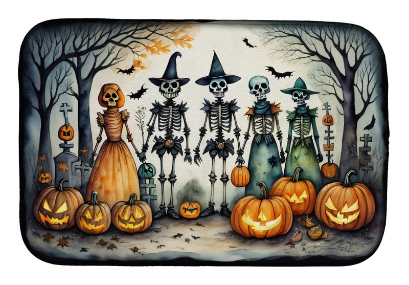 Calacas Skeletons Spooky Halloween Dish Drying Mat Absorbent Dish Drying Mat Pad for Kitchen Counter Dish Drainer Mat for Countertop, 14 x 21", Multic_voghion.com