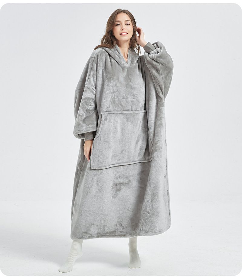 Women's Long home clothes hot sale double sided flannel nightgown women autumn and winter wearable lazy TV blanket_voghion.com
