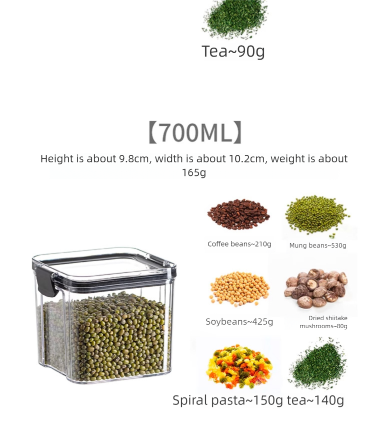 Barattolo per la conservazione di cereali e snack quadrato in plastica trasparente sigillata per uso alimentare_voghion.com