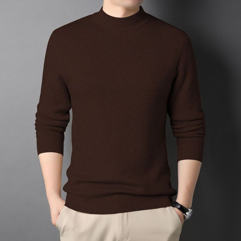 Neuer einfarbiger Halbrollkragenpullover im Frühling und Herbst, gestrickt, Slim Fit für junge Männer, Basisschicht-Pullover, Herrenbekleidung_voghion.com