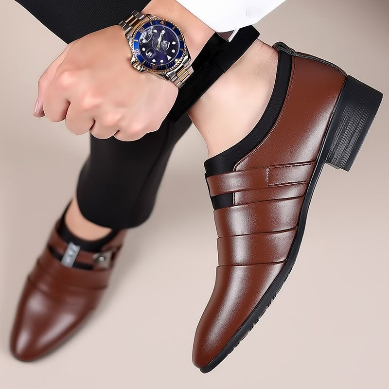 Formelle Oxfords für Herren, Leder, spitze Zehenpartie, bequeme Freizeitschuhe zum Reinschlüpfen_voghion.com