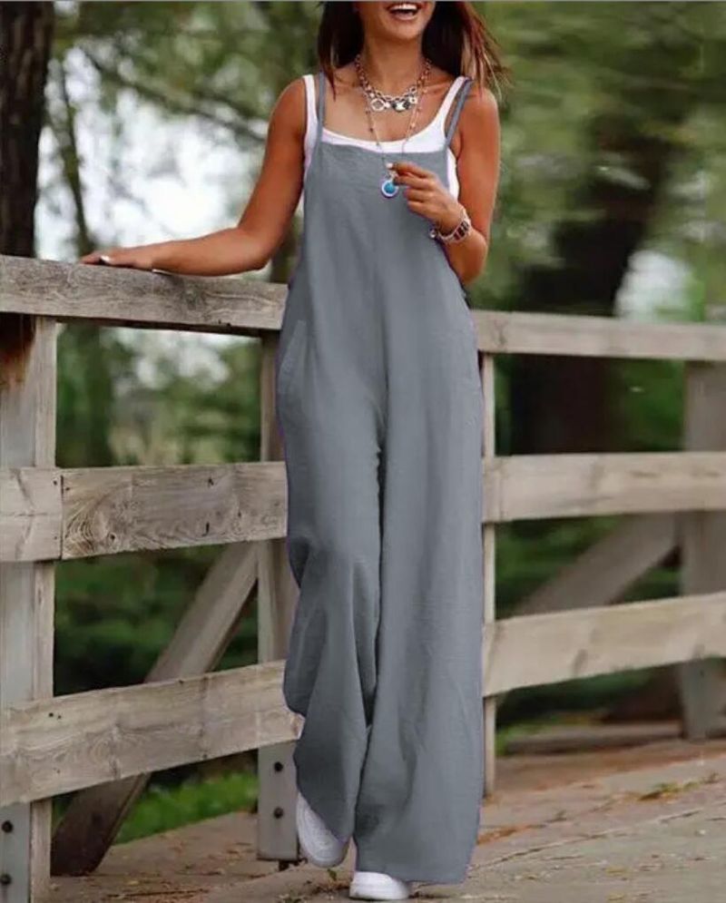 Women's Clothing 2024 Summer New Item Solid Color Women's Casual Pocket Suspender Jumpsuit Overalls_voghion.com