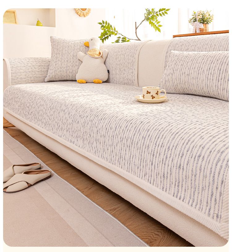 Fodera per cuscino del divano in ciniglia di alta qualità - Protezione antiscivolo ed elastica per divani componibili (disegno a righe) - Elegante decorazione per la casa in toni neutri_voghion.com