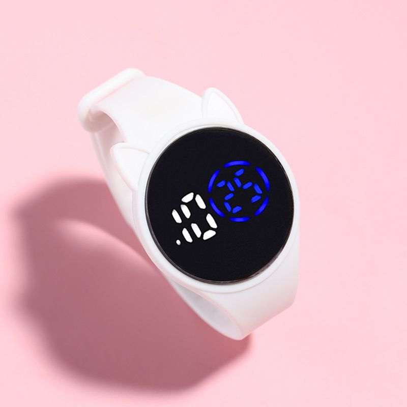 Xinweiqing Electronic Watch Luminous Swimming Round Dial Cartoon Cat Ear Sport LED Digital Bracelet for Student_voghion.com