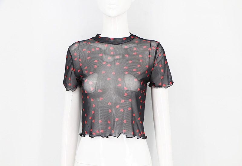 Top corto da donna in rete d'amore, sexy e carino, che scopre l'ombelico_voghion.com