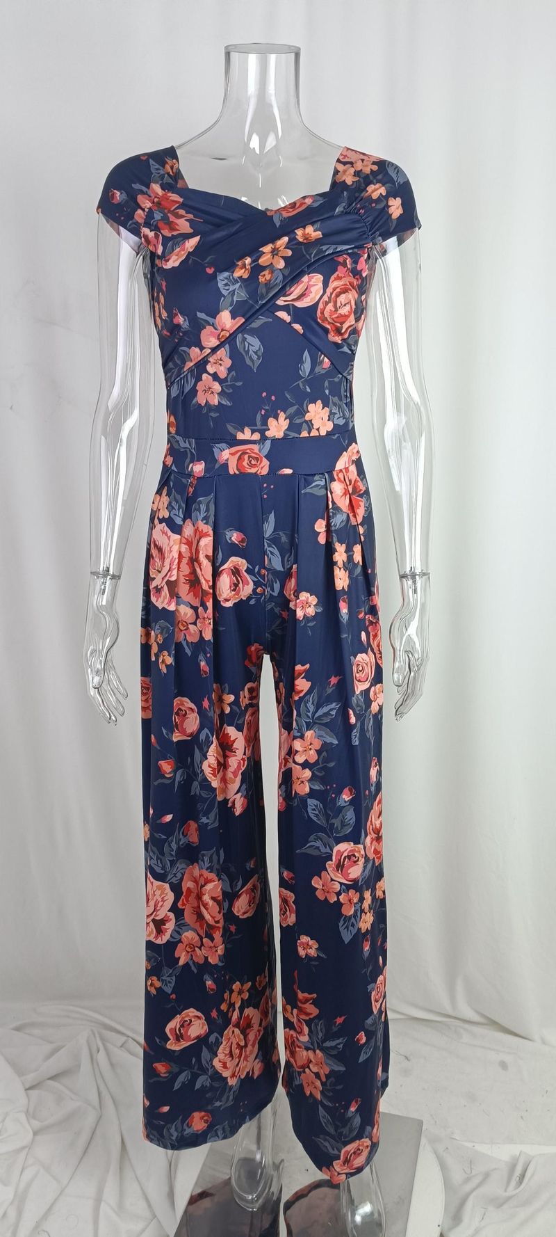 Női Ruházat divat temperamentum elegáns ingázás nyomott széles szárú jumpsuit_voghion.com