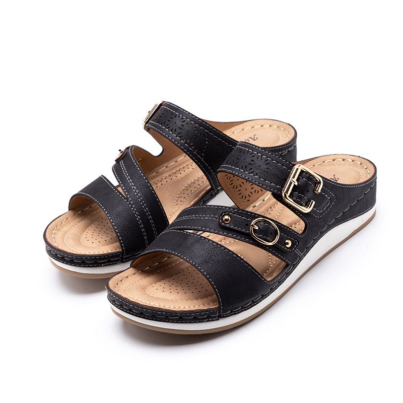 Neu für Frauen, die rutschfeste, lässige Sandalen mit Metallschnalle und dicker Sohle tragen, Sommer-Hausschuhe_voghion.com