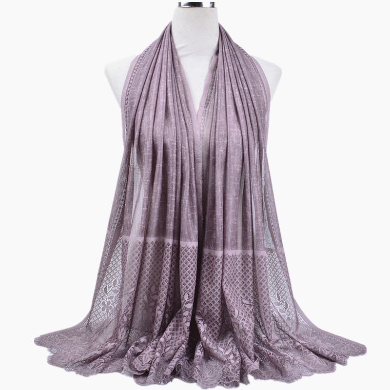 Foulard musulmano Sciarpa con bordo in pizzo cavo e fiori Sciarpa multifunzionale Sciarpa musulmana per le donne_voghion.com