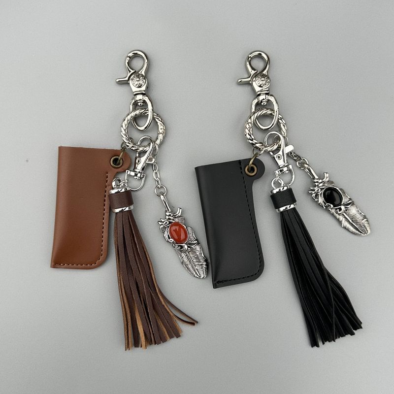 Vintage Metal Keychain With Braided Detail & Gemstone Accent – Handcrafted Boho Chic Accessory For Keys, Lighters, Or Bag Charms (Sizes S-M)_voghion.com