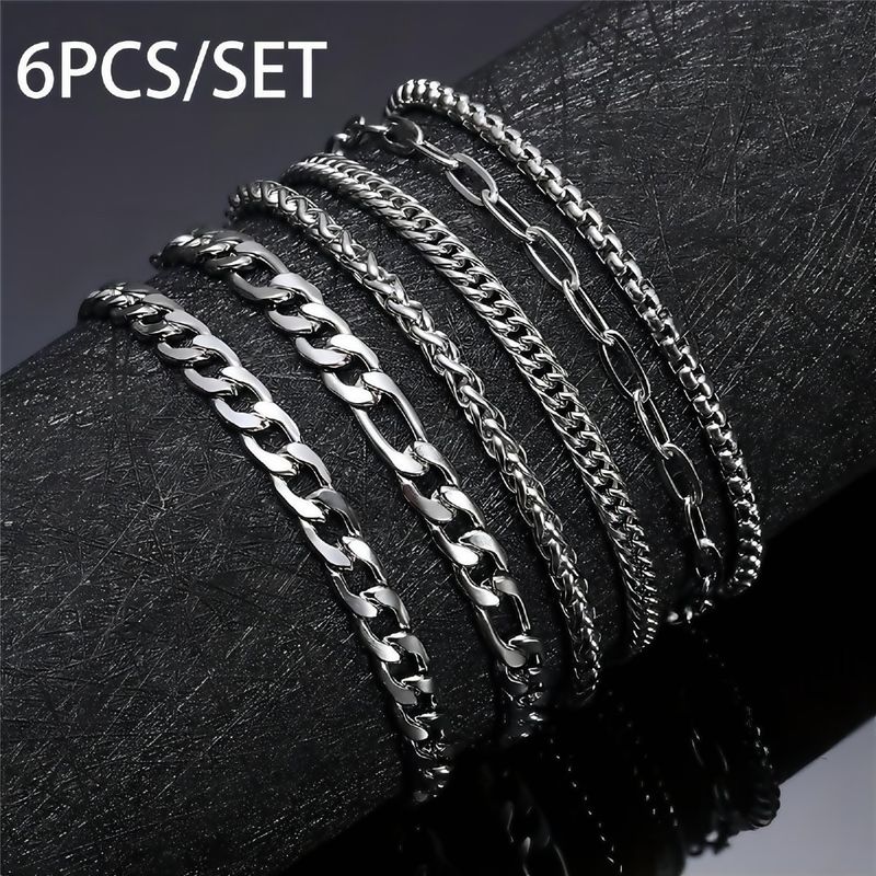 Stainless Steel Sweatproof Snake Bone Personality Cuban Chain Set Simple Unisex Style Bracelet_voghion.com