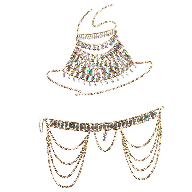 Set di catene geometriche per il corpo - Gioielli in acrilico a forma di goccia d'acqua per petto e vita con design a strati_voghion.com