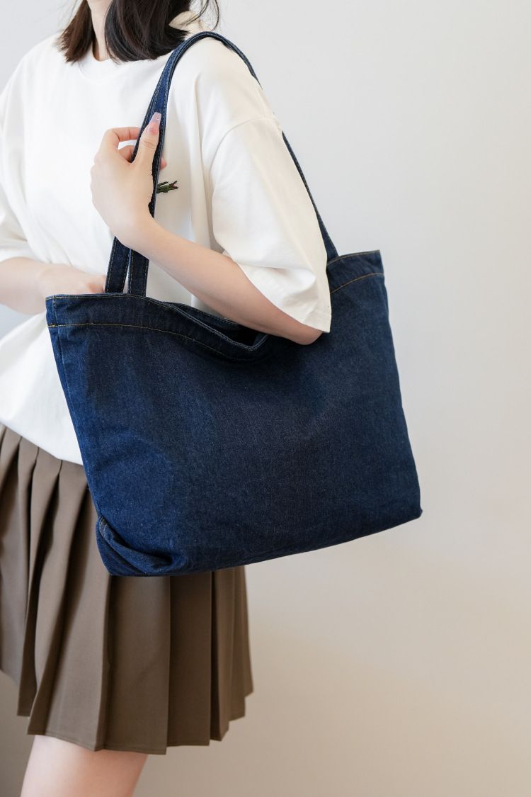 Denim Bag Women's Shoulder Bag Large Capacity Solid Color Washed Denim Bag Student Commuter Shoulder Bag Female Art Casual Handbag_voghion.com
