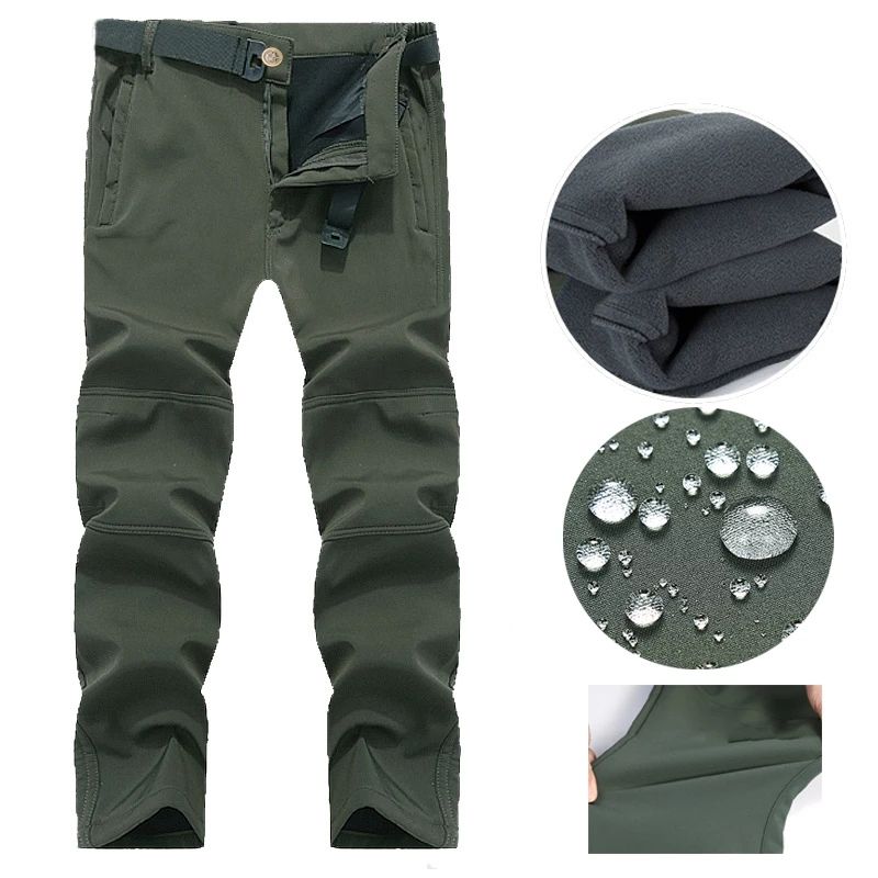 Men's Autumn Winter SoftShell Fleece Waterproof Jackets Male Hood Coats Fishing Hiking Camping Climbing Skiing Pants_voghion.com
