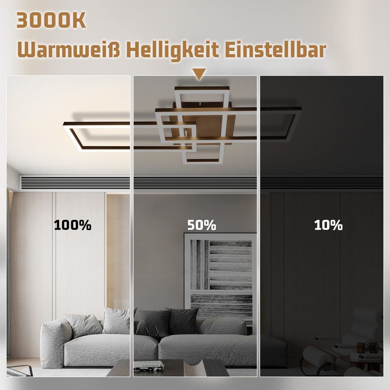 Glitzerlife LED Deckenleuchte Deckenlampe Schwarz - 3000K Holz Wohnzimmerlampe Moderne Schlafzimmerlampe 32W Warmweiß Flurlampe Für Büro Küche Esszimmer_voghion.com