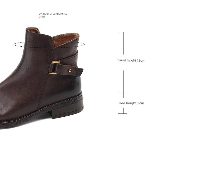 Retro Runde Zehe Echte Gürtelschnalle Herbst Und Winter Neue Ankunft Seitlicher Reißverschluss Dicker Niedriger Absatz Stiefeletten Damen_voghion.com