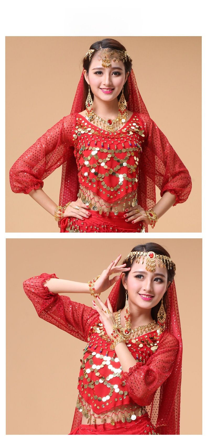 Traje de danza india para niños, danza étnica de Xinjiang, traje de baile deportivo, danza del vientre, Top de manga larga destacado_voghion.com