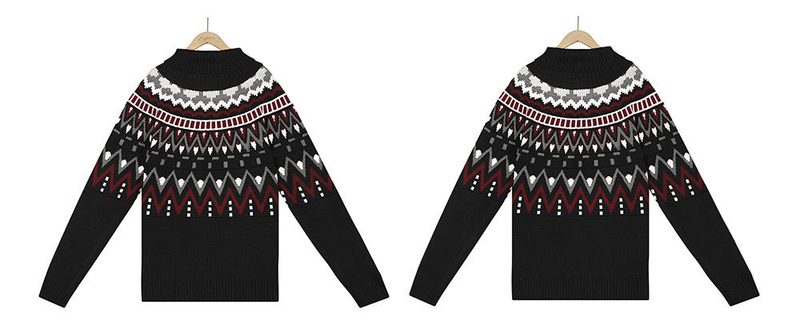 Women's vintage striped patchwork color sweater Halloween turtleneck sweater_voghion.com