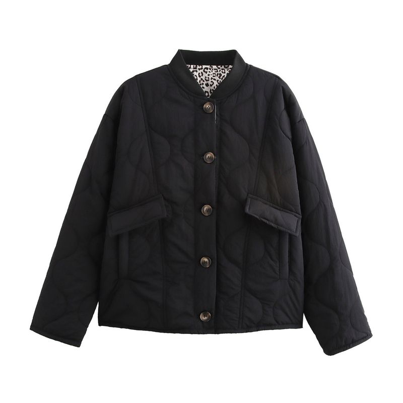 Women's Street Fashion Quilted Puffer Jacket For Autumn Winter - Lightweight Warm Coat With Button Closure, Round Neck, Long Sleeve_voghion.com