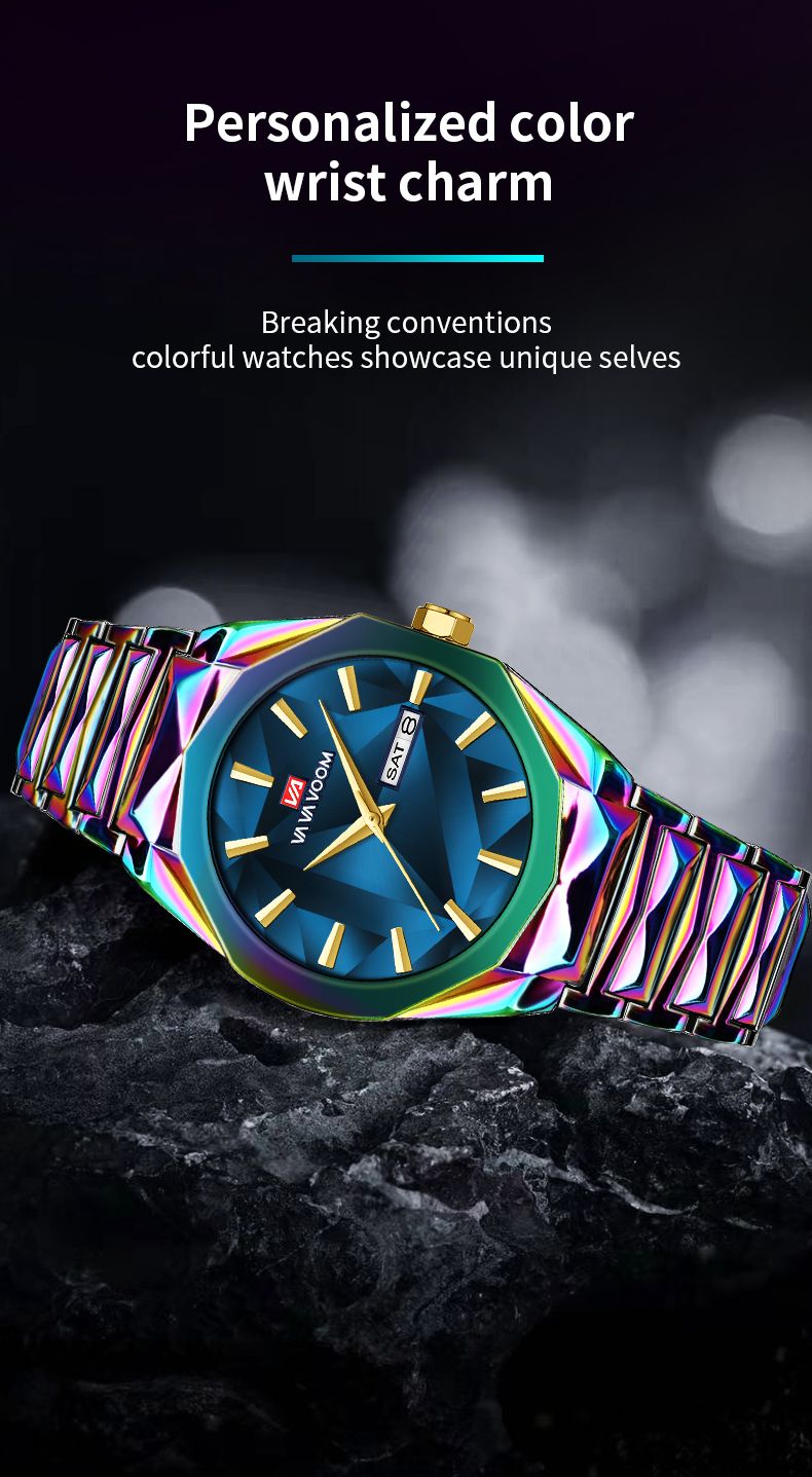 Nieuw herenhorloge Luxe origineel kleurrijk diamanten klinknagel roestvrij staal dubbele kalender quartz uurwerk vrijetijds- en zakenhorloge_voghion.com