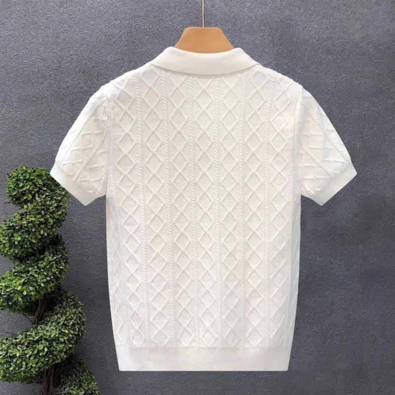 Polo a maniche corte da uomo, per l'estate, da lavoro, di alta qualità, vestibilità slim, versatile, in maglia con risvolto._voghion.com