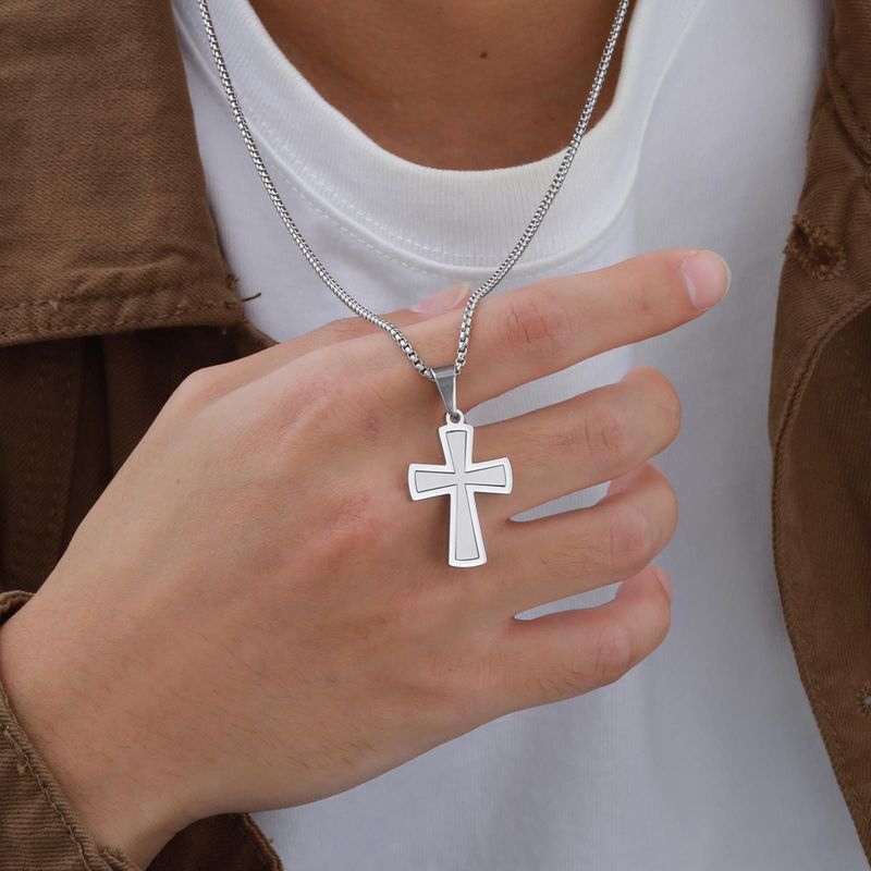 Collana con ciondolo a croce da uomo, in acciaio, accessori moda_voghion.com