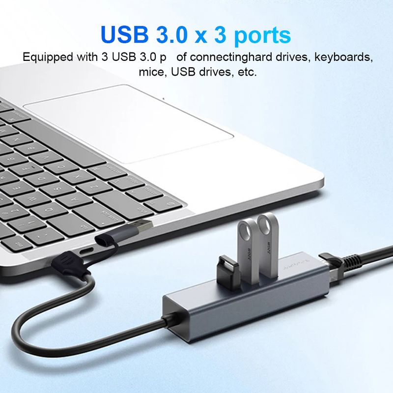 Type-C To Ethernet Adapter A C 4 In 1 Multiport Hub Gigabit RJ45 3 X USB 3.0 Ports Compatible With Book Pro PC_voghion.com