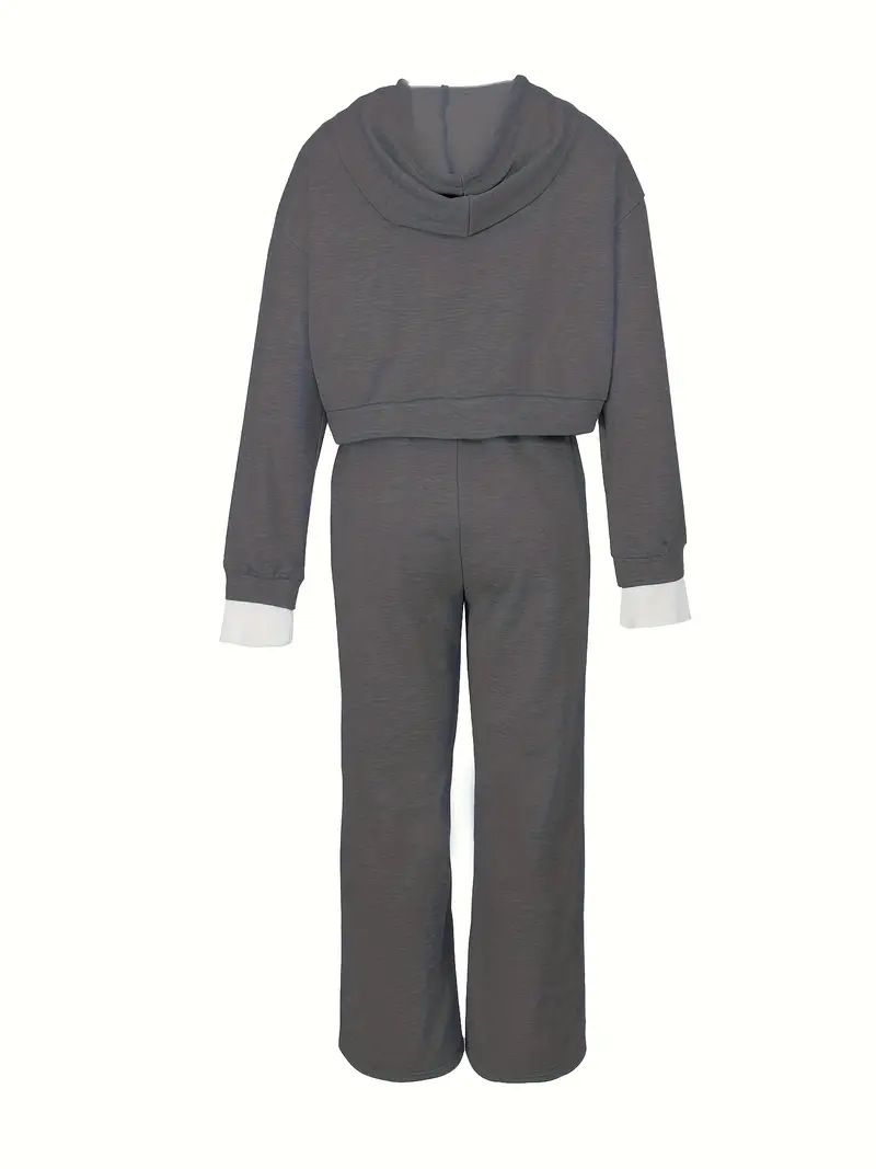 "Korean Style Hoodie & Jogger Set – Women's Casual Two-Piece Outfit In Light & Dark Gray, S-XXL"_voghion.com