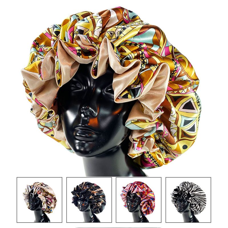 Berretto da notte alla moda a doppio strato con stampa vegetale per donna Berretto da notte a doppio strato e berretto per capelli_voghion.com