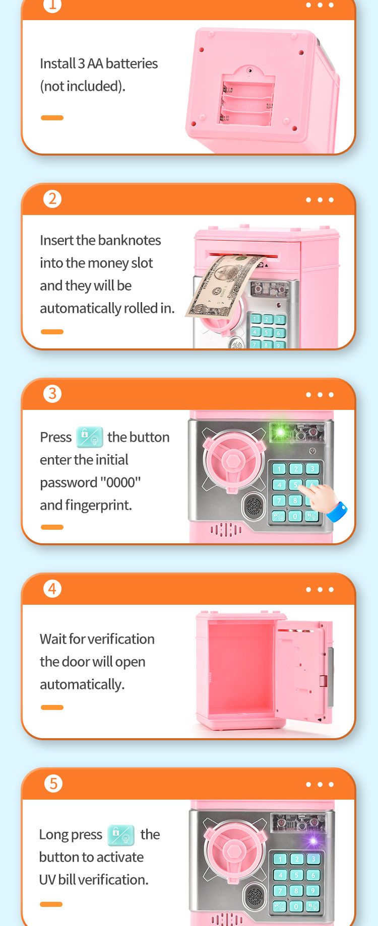 Home & Garden Mini ATM Children's Fingerprint Banknote Verification Password Lock Piggy Bank Toy Boys Girls Toy Gift_voghion.com