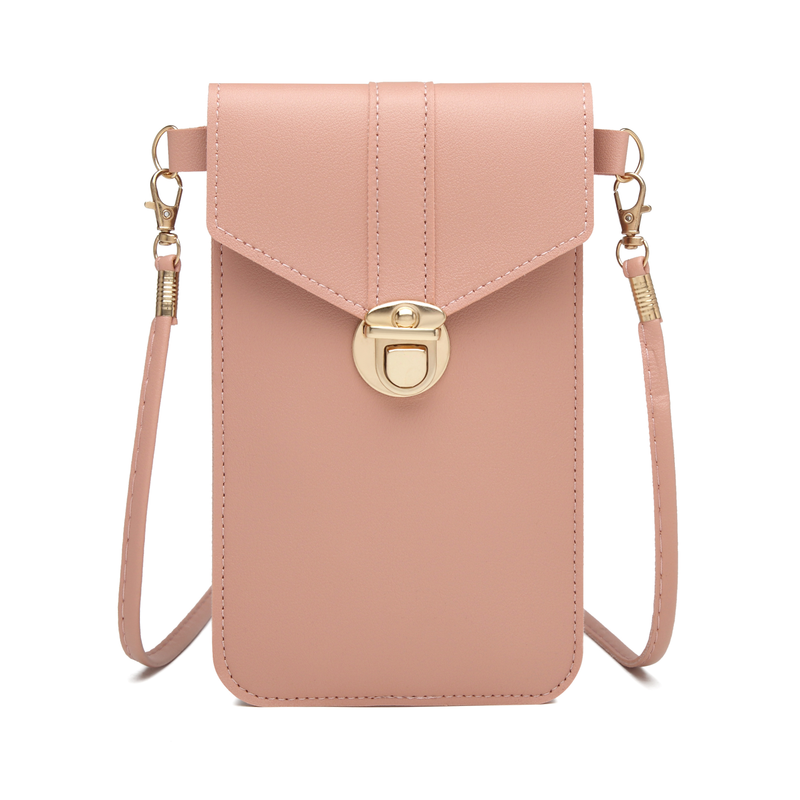 Sac pour téléphone à écran tactile Mini sac à bandoulière en cuir polyvalent de couleur unie à rabat petit porte-monnaie_voghion.com