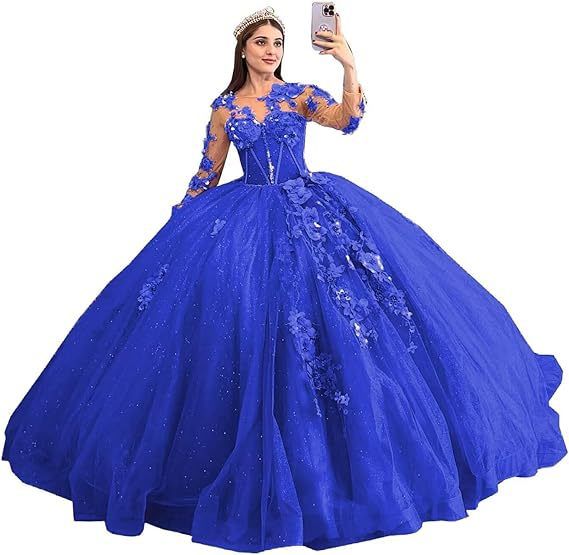 Ballkleid mit floraler Illusion und Perlendetails – Langärmliges A-Linien-Abendkleid für Abschlussbälle und Bankette (14 Farben) – US 0-28W_voghion.com