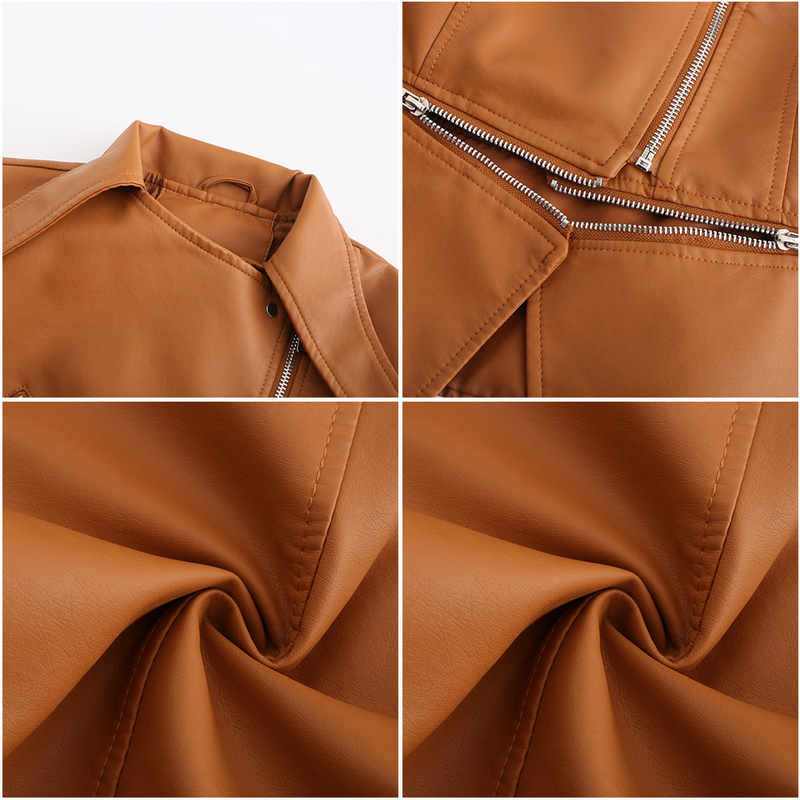Giacca in pelle da donna con orlo staccabile, giacca casual alla moda_voghion.com