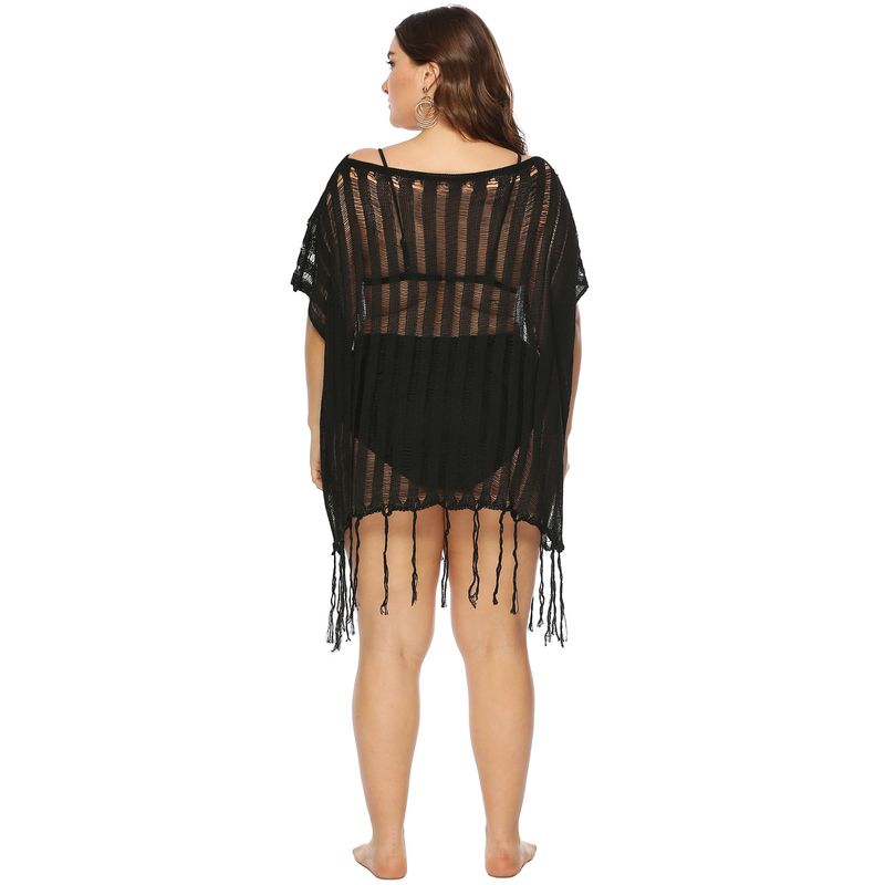 Durchsichtiges Strandkleid mit einreihigem Kragen und ausgehöhltem Saum für Damen in Übergröße_voghion.com