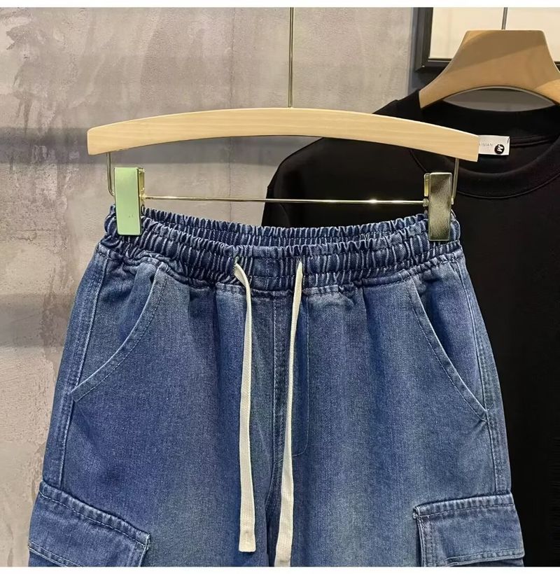 Trendy Herren Casual Workwear Denim Shorts, Sommer Multi Mouth Bag, Elastische Taille, Arbeitskleidung Capris_voghion.com
