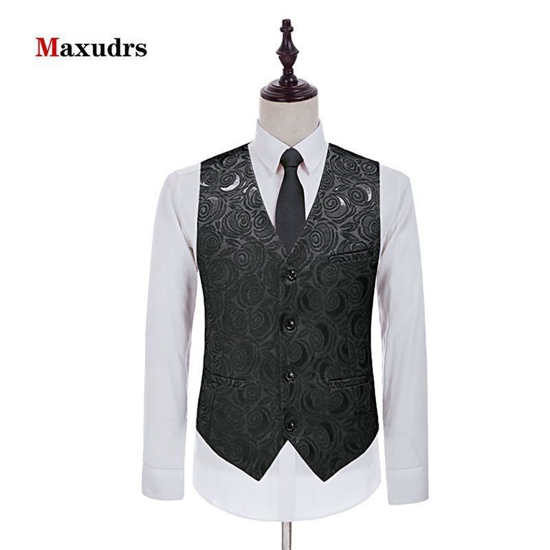 Fashion Personality Hollow Suit Style Men's Large Black and White Casual Vest_voghion.com