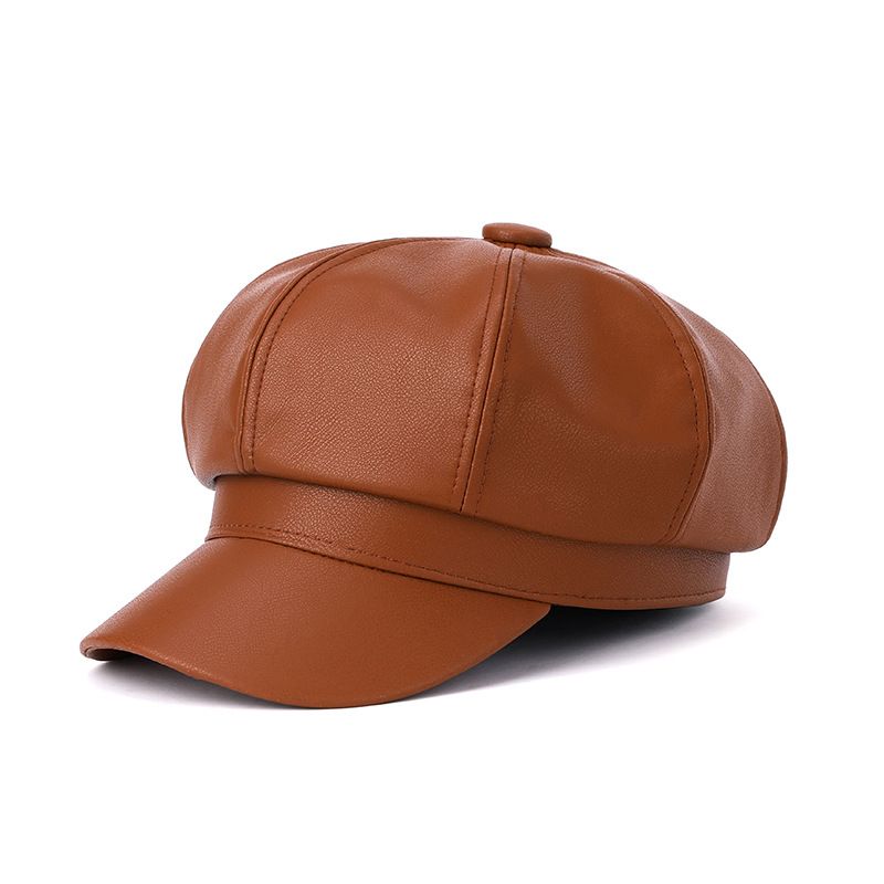 for Women Beret Korean Style Autumn Winter Duckbill Hat Leather Octagonal Baseball Cap_voghion.com