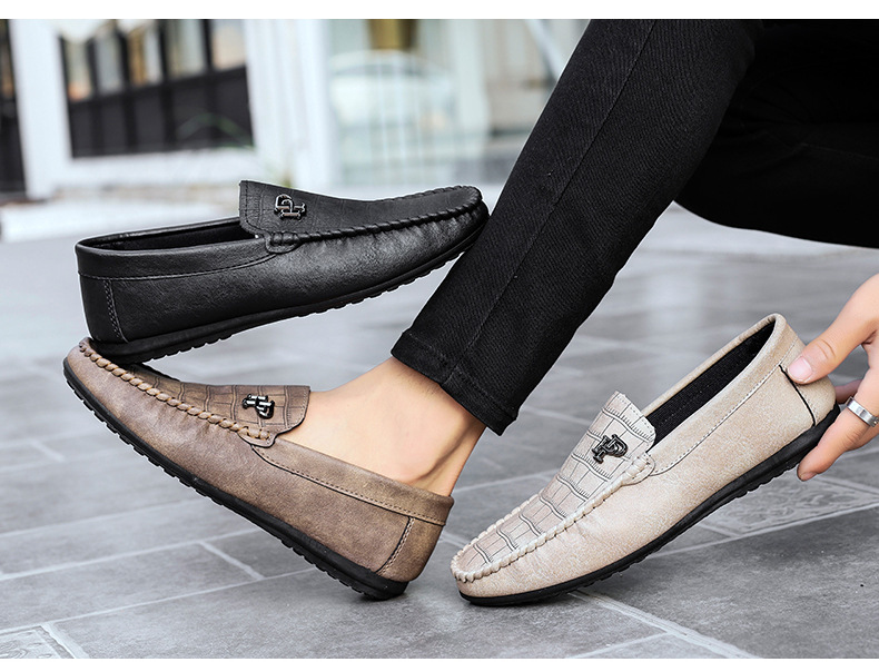 Doudou Shoes Men's Spring And Summer New Soft-soled Breathable Lazy Slip-on Casual Leather Shoes European Station Trendy British Loafers_voghion.com