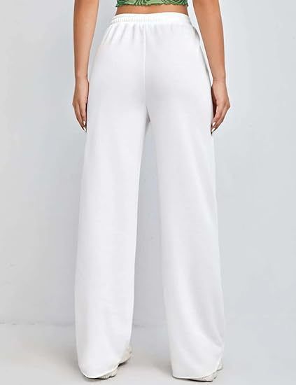 Pantaloni da jogging casual da donna, a vita alta, a gamba larga, con coulisse elastica, comodi pantaloni da salotto per l'uso quotidiano_voghion.com