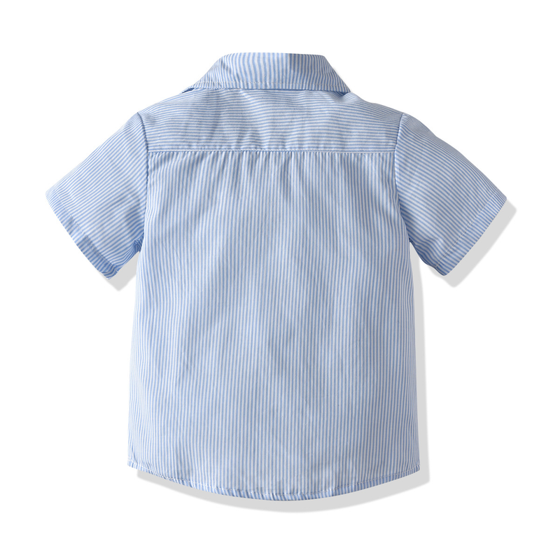 Vestiti per bambini I reggicalze con colletto della camicia a righe a maniche corte da ragazzo mostrano un completo estivo da uomo in quattro pezzi_voghion.com